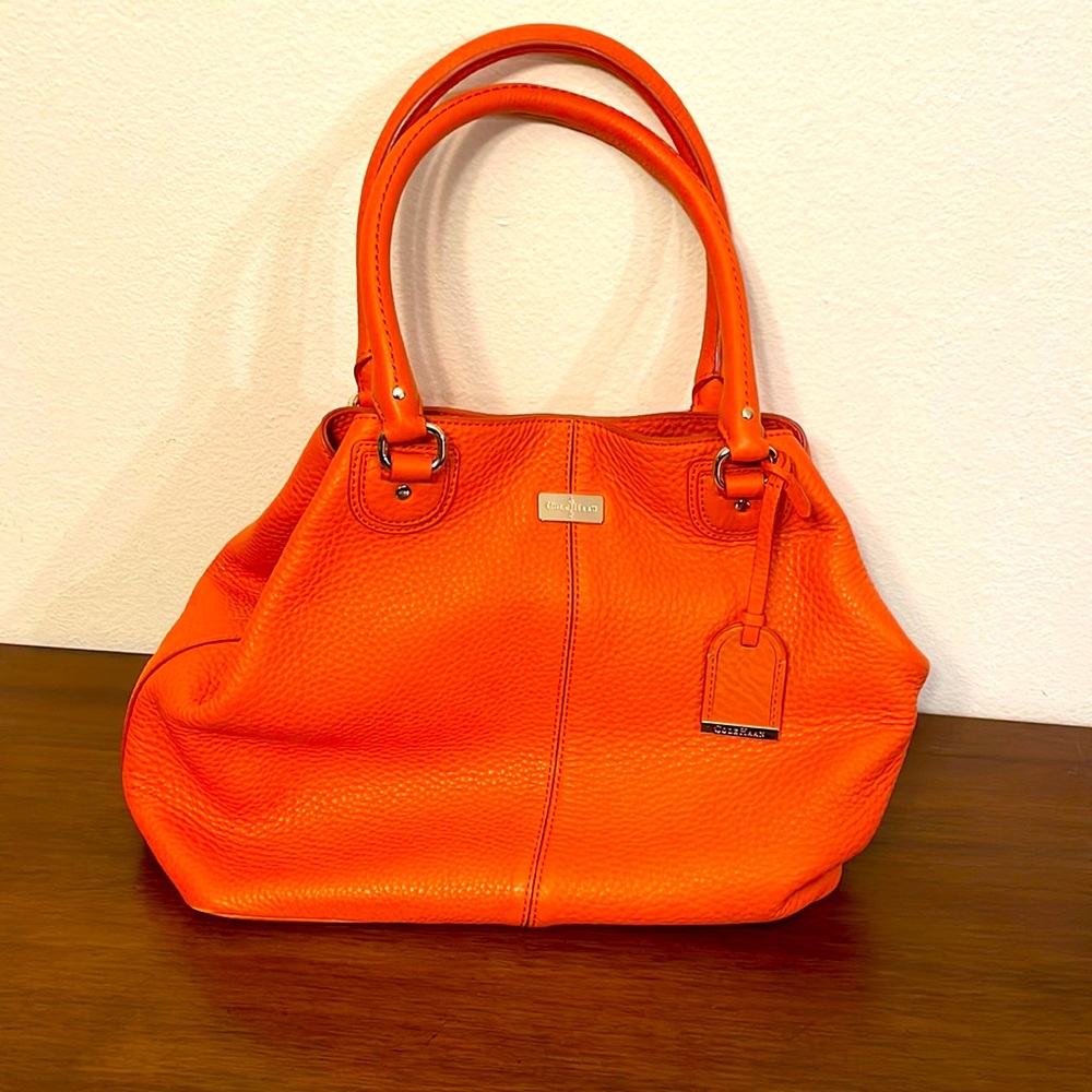 COLE HAAN Large Orange Leather Hobo Purse